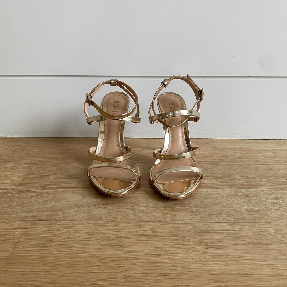 Schutz Gold Strappy Ilara Heels Size 7.5 - Picture 2 of 4